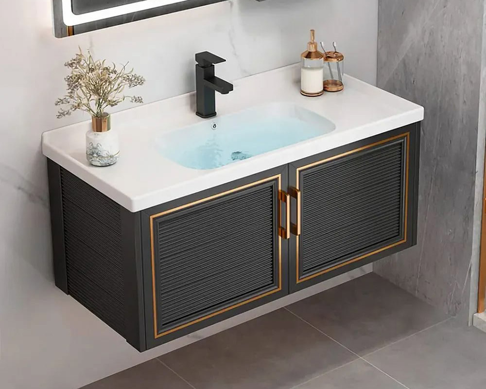 HMR Floating 28" Bathroom Vanity Set Ceramic Sink with Cabinet - Black