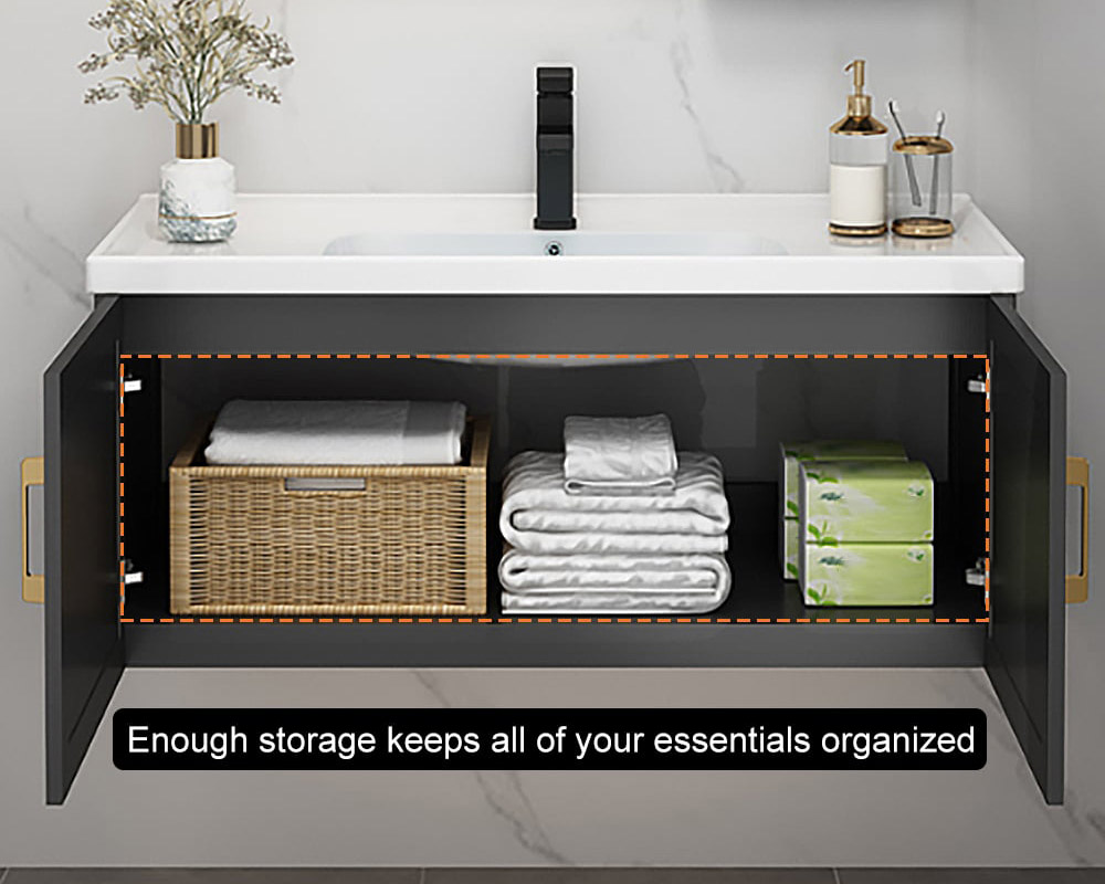 HMR Floating 28" Bathroom Vanity Set Ceramic Sink with Cabinet - Black
