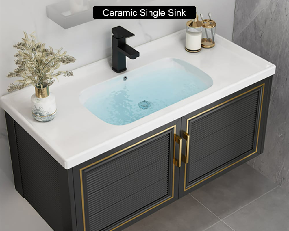 HMR Floating 28" Bathroom Vanity Set Ceramic Sink with Cabinet - Black