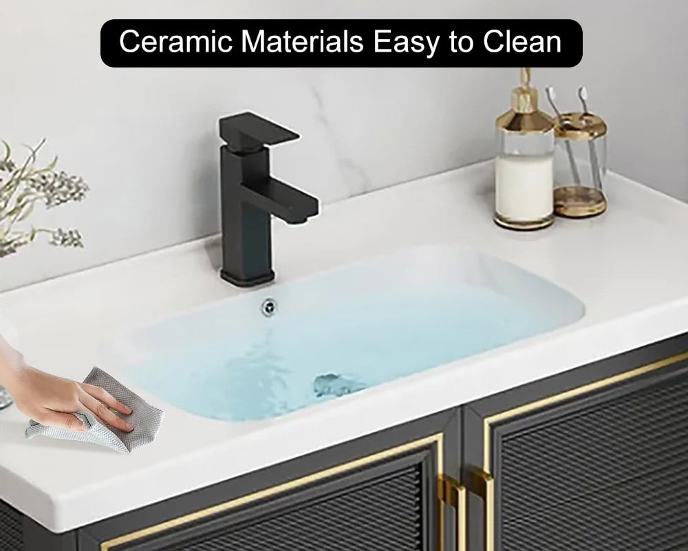 HMR Floating 28" Bathroom Vanity Set Ceramic Sink with Cabinet - Black