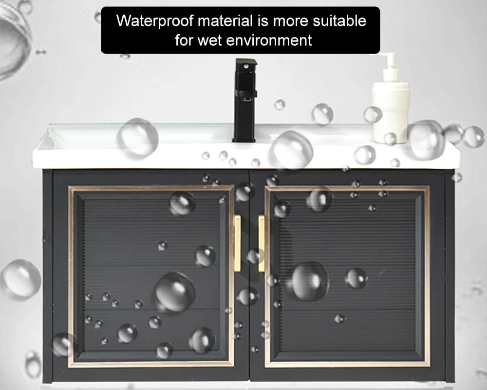 HMR Floating 28" Bathroom Vanity Set Ceramic Sink with Cabinet - Black
