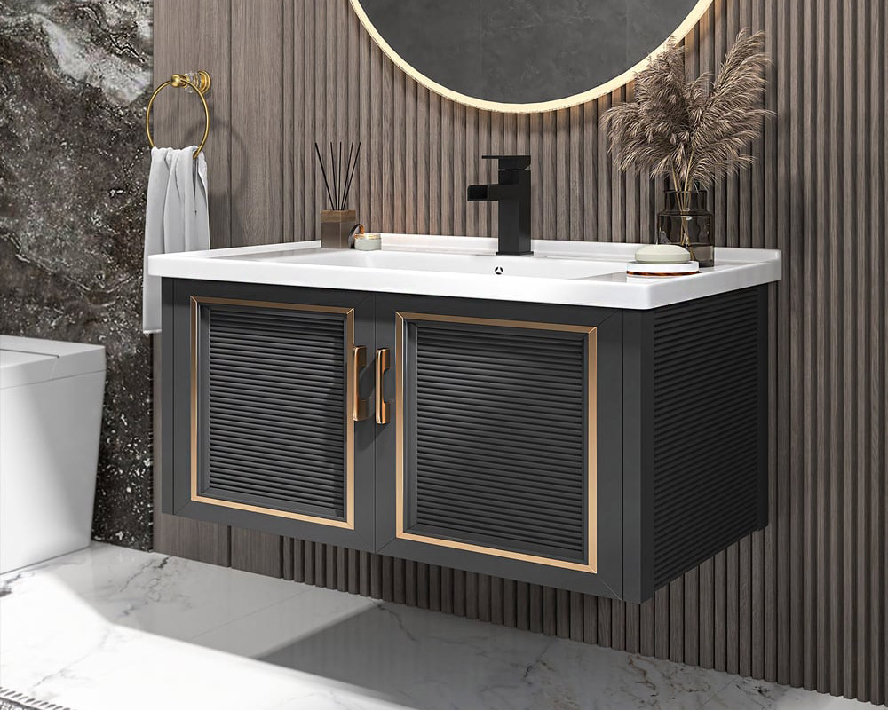 HMR Floating 28" Bathroom Vanity Set Ceramic Sink with Cabinet - Black