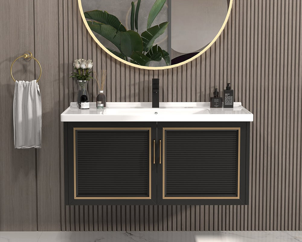 HMR Floating 28" Bathroom Vanity Set Ceramic Sink with Cabinet - Black