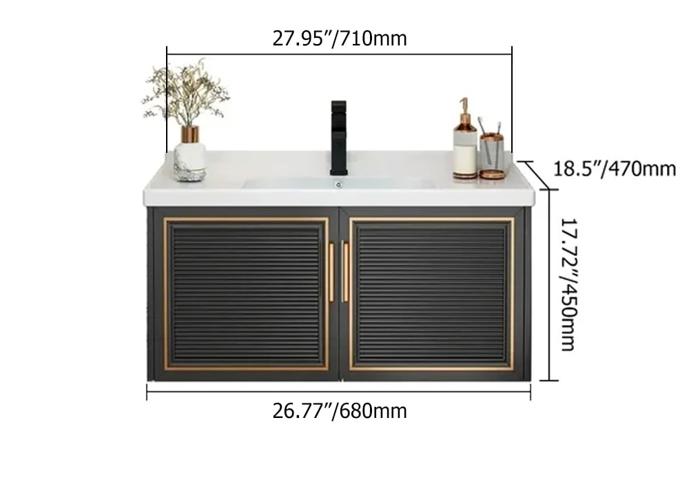 HMR Floating 28" Bathroom Vanity Set Ceramic Sink with Cabinet - Black