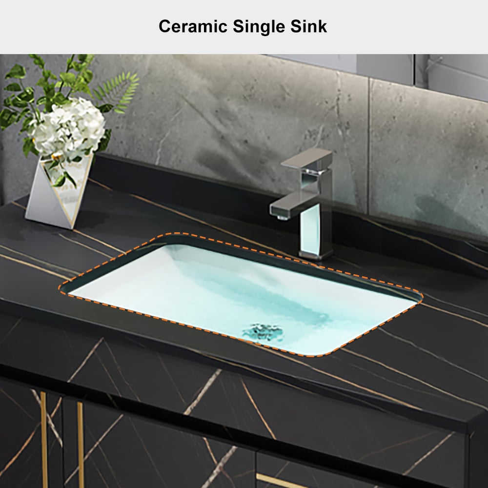 HMR - 35" Faux Marble Floating Bathroom Vanity with Single Ceramic Sink in Black