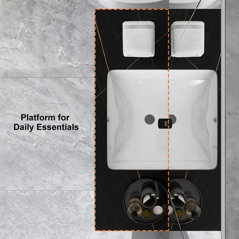 HMR - 35" Faux Marble Floating Bathroom Vanity with Single Ceramic Sink in Black