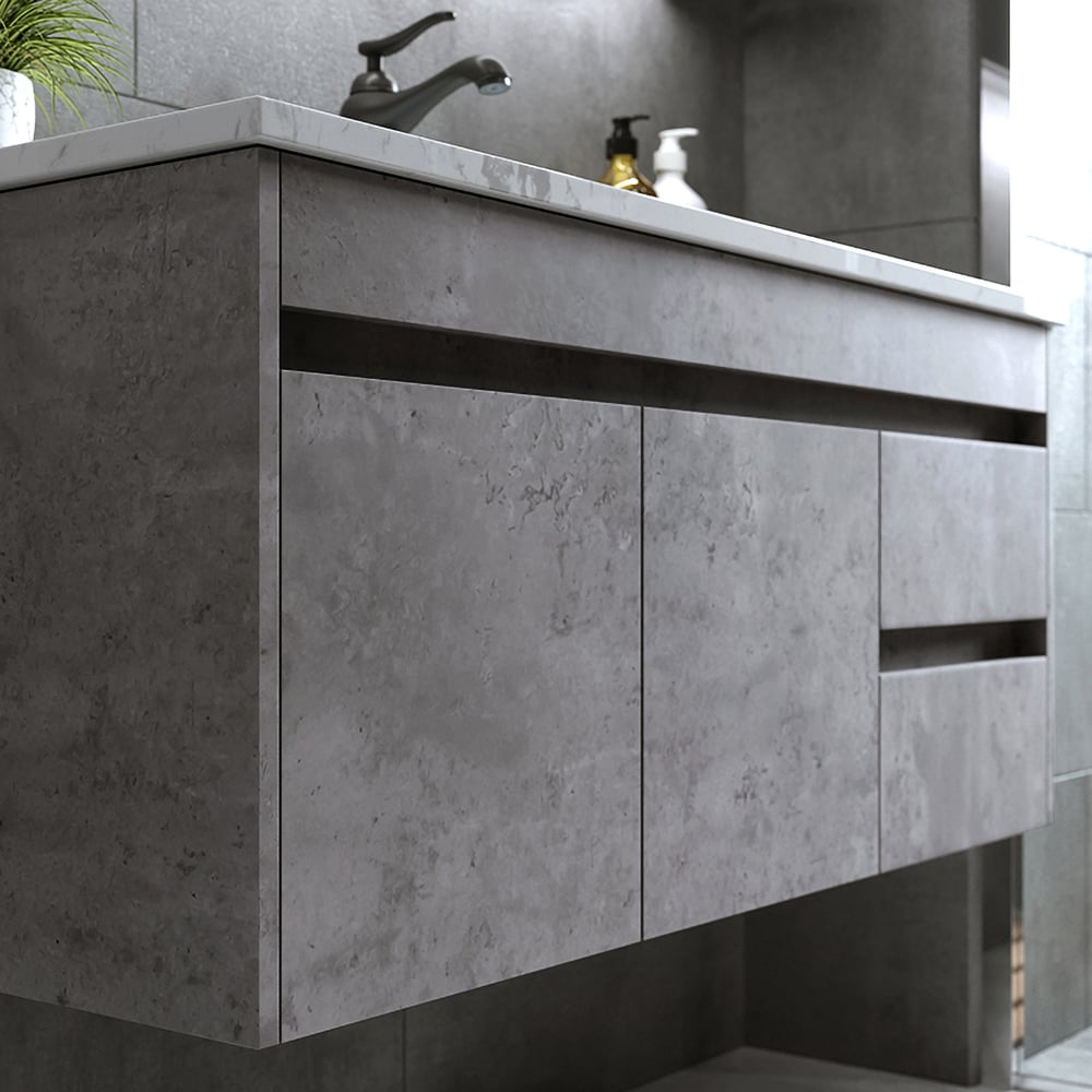 HMR - 36" Floating Bathroom Vanity with Sink Wall Mounted in Faux Marble Vessel