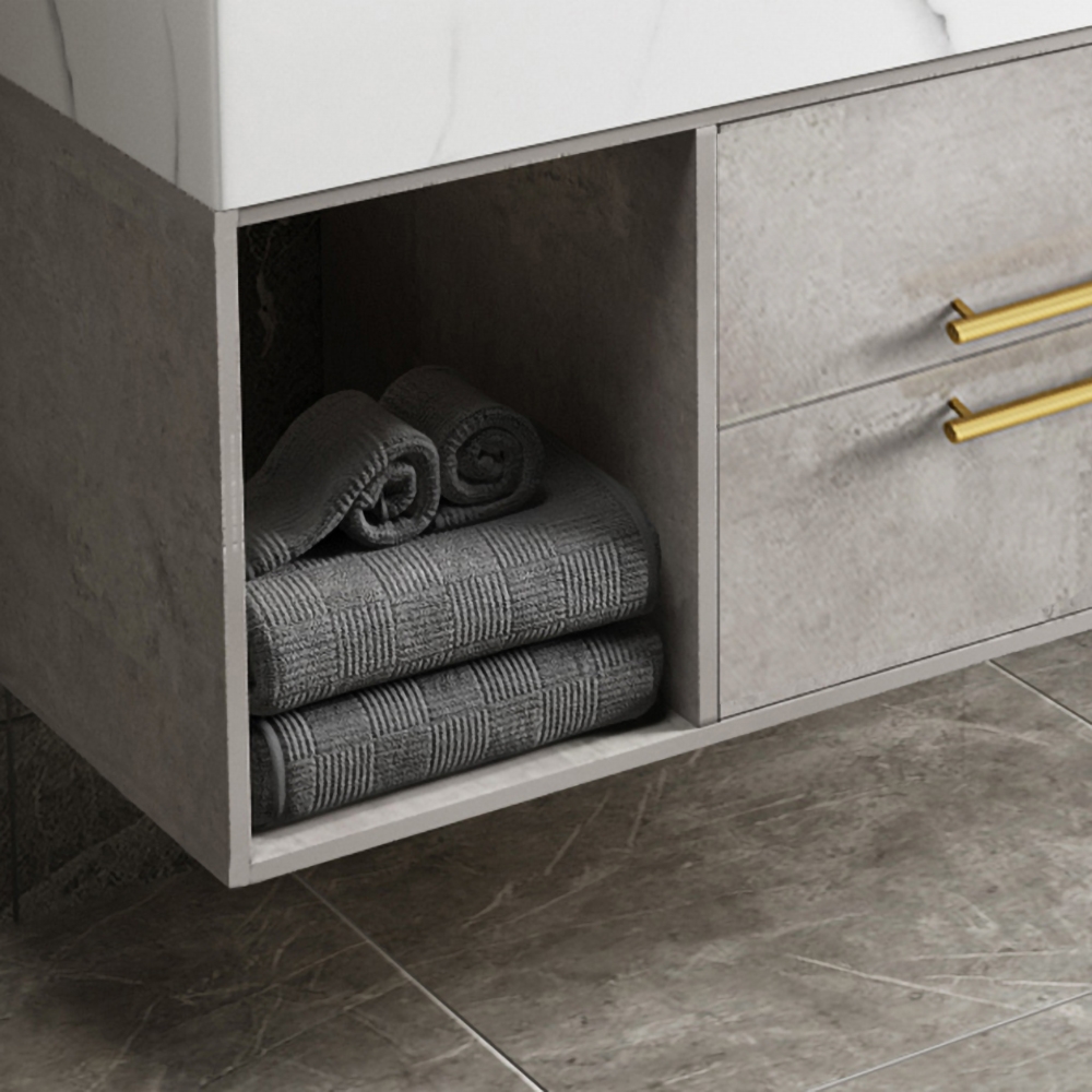 HMR - 40" Floating Bathroom Vanity with Sintered Stone Top in Gray