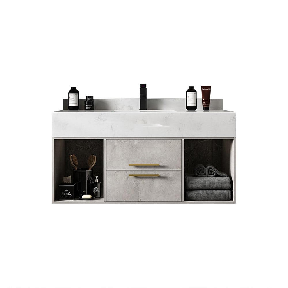 HMR - 40" Floating Bathroom Vanity with Sintered Stone Top in Gray