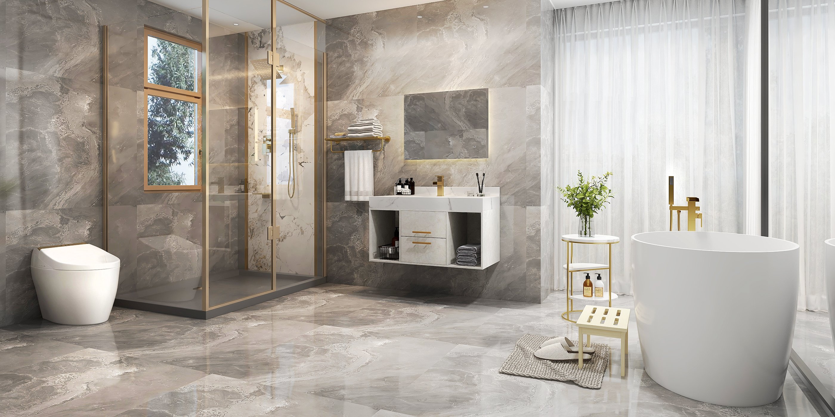 HMR - 40" Floating Bathroom Vanity with Sintered Stone Top in Gray