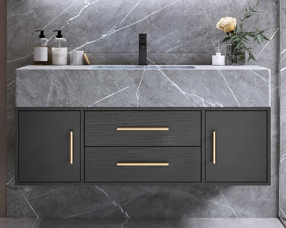 HMR - 39" Modern Floating Stone Top Bathroom Vanity Set with Sink