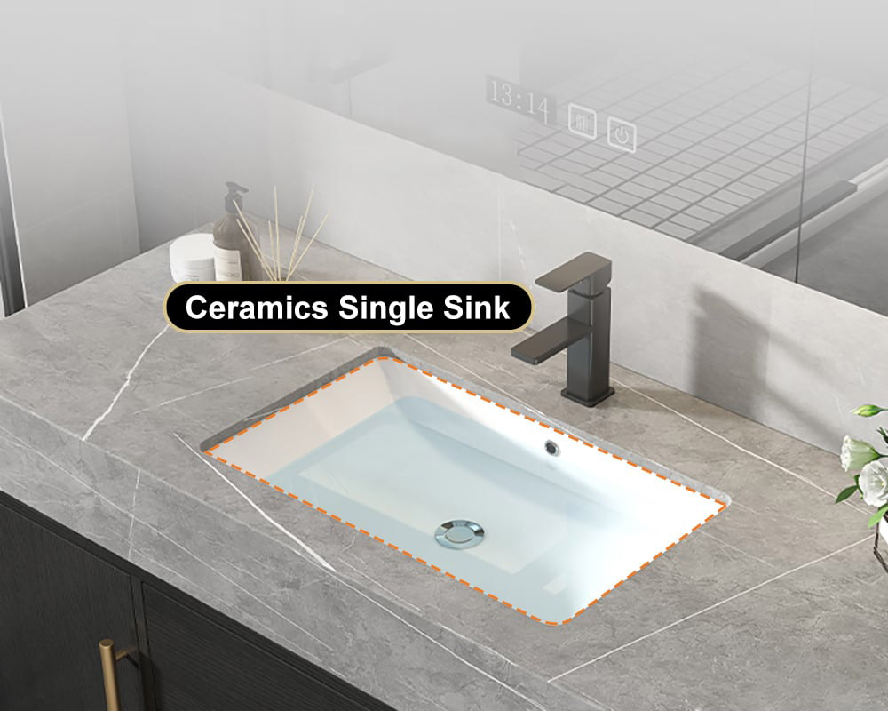 HMR - 39" Modern Floating Stone Top Bathroom Vanity Set with Sink