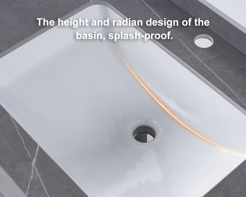 HMR - 39" Modern Floating Stone Top Bathroom Vanity Set with Sink
