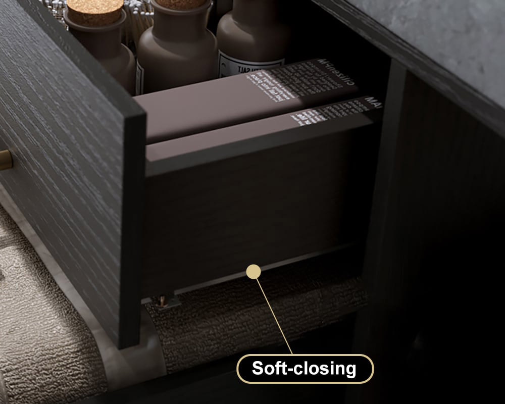 HMR - 39" Modern Floating Stone Top Bathroom Vanity Set with Sink