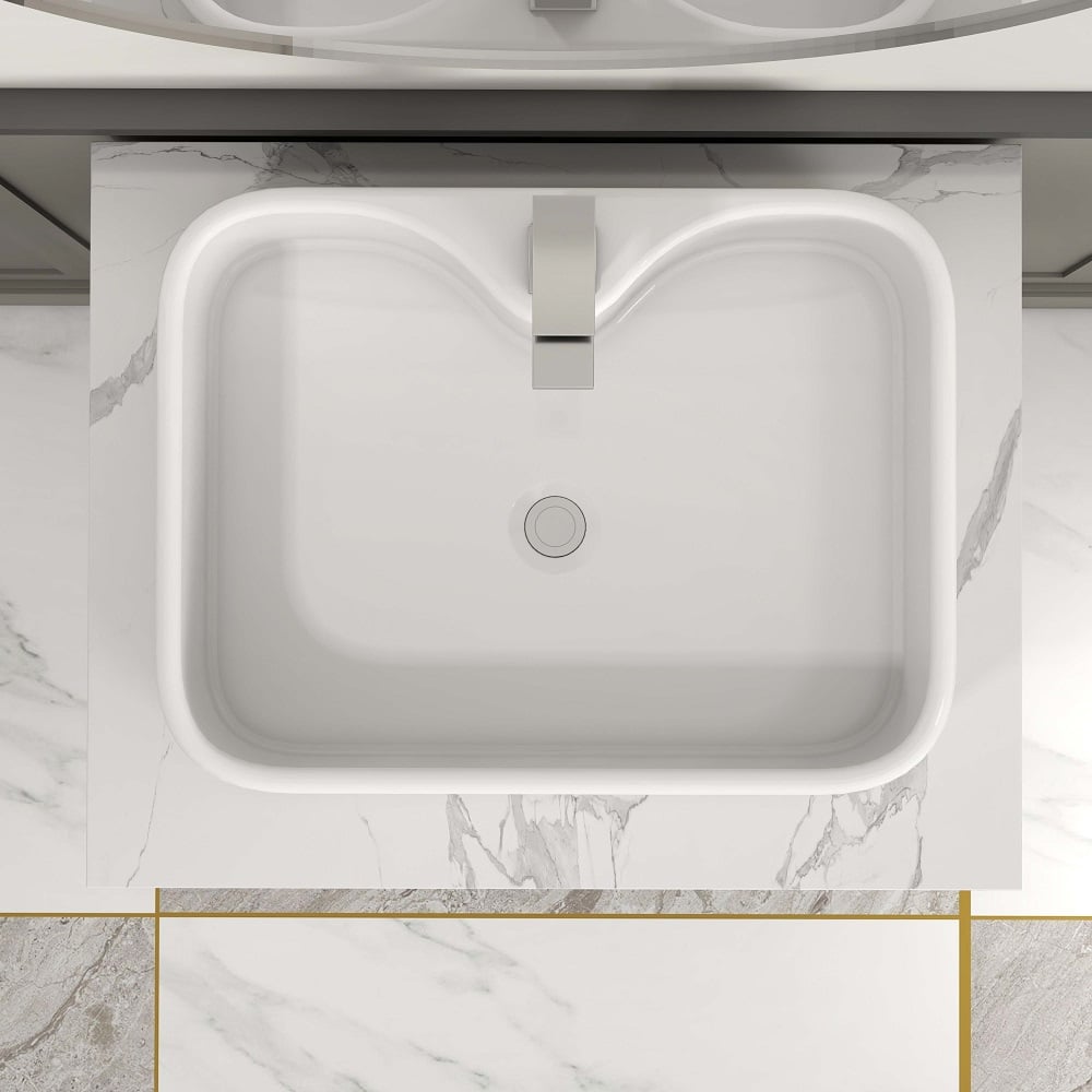 HMR - 23" Floating Bathroom Vanity Ceramic Sink with Drawer in Faux Marble