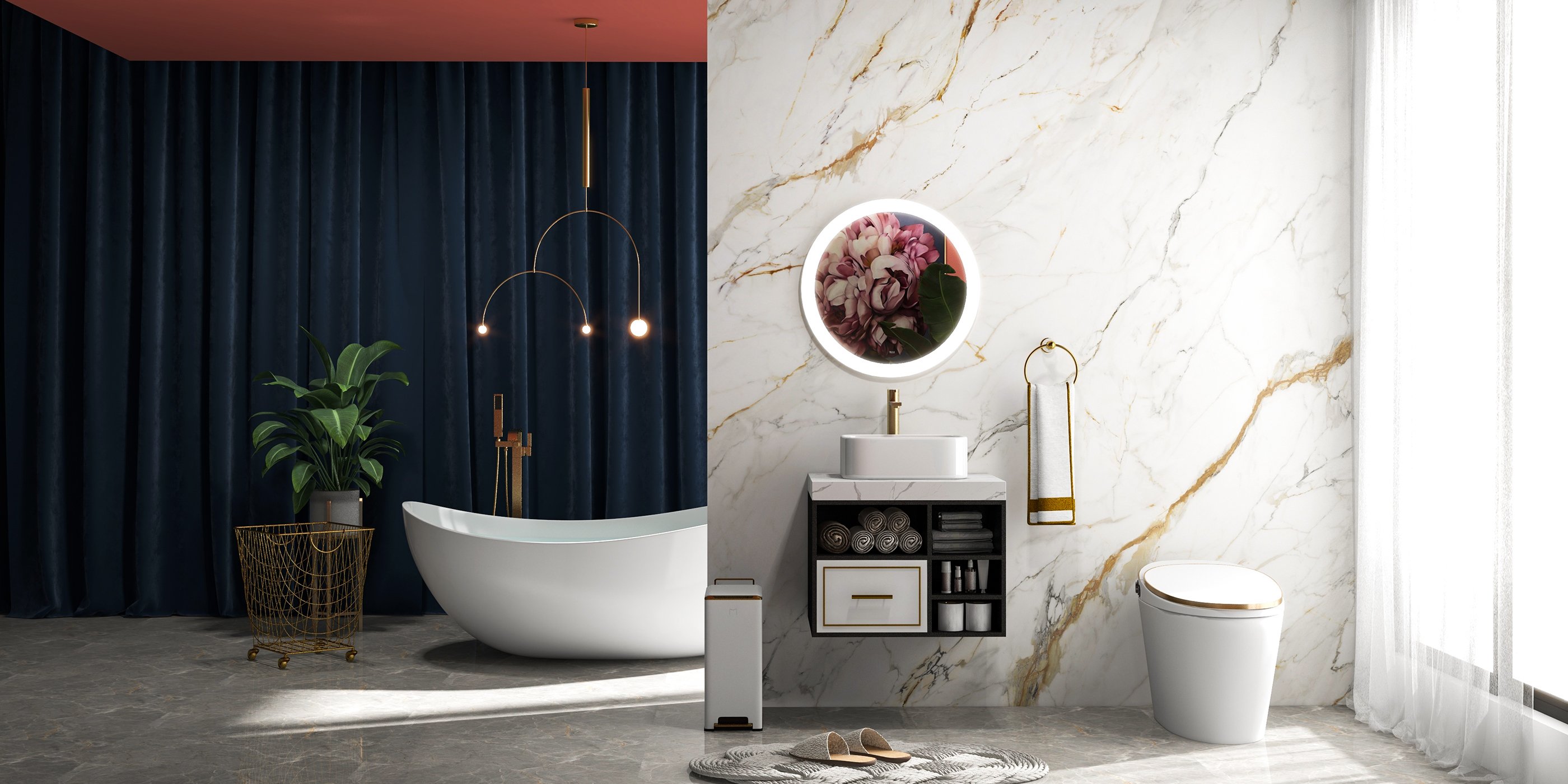 HMR - Charles Luxurious Wall-Mounted Bathroom Round Towel Ring in Clear, Solid Brass