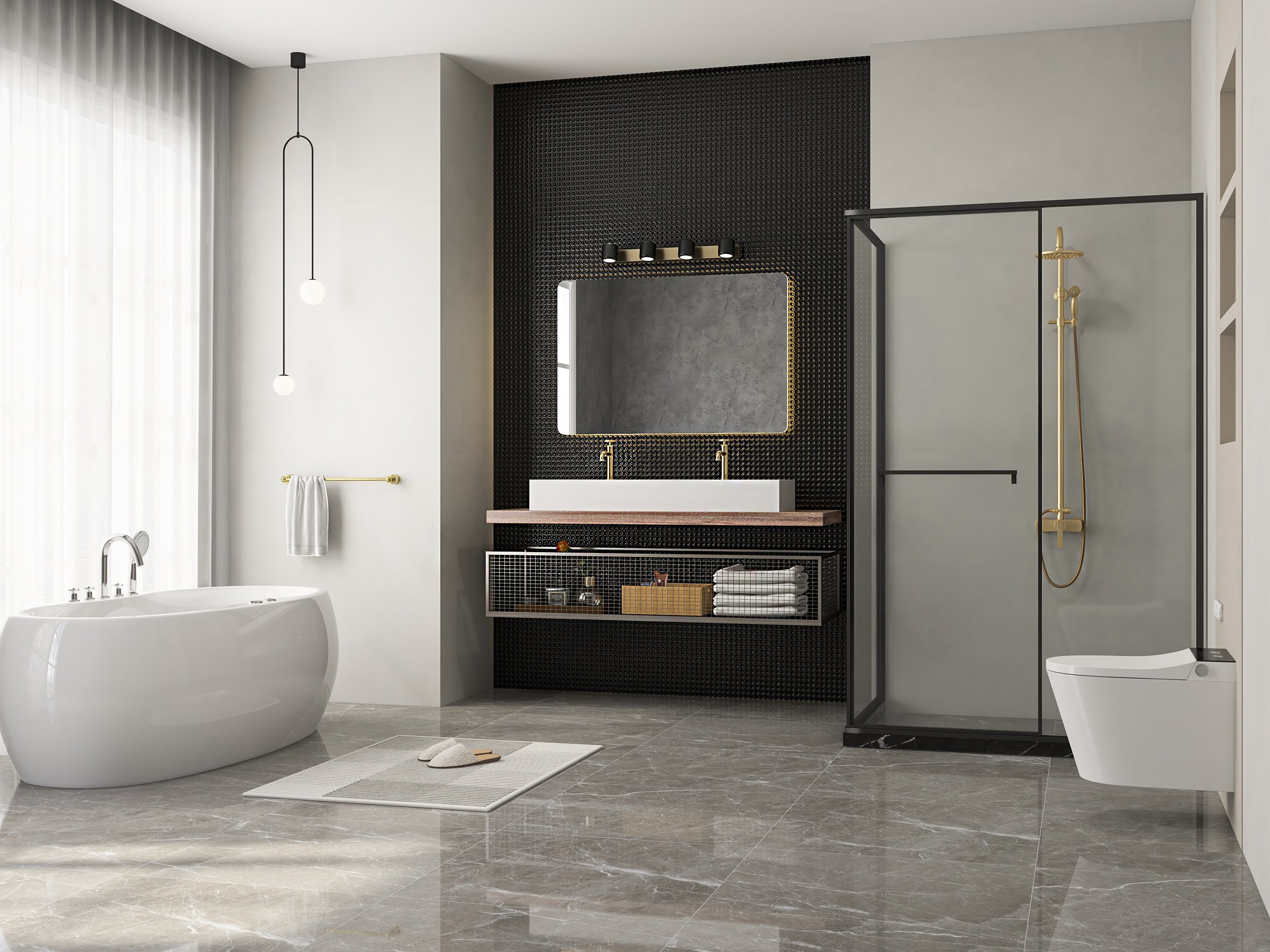 HMR - Charles Modern 24" Wall-Mounted Bathroom Towel Bar in Gold