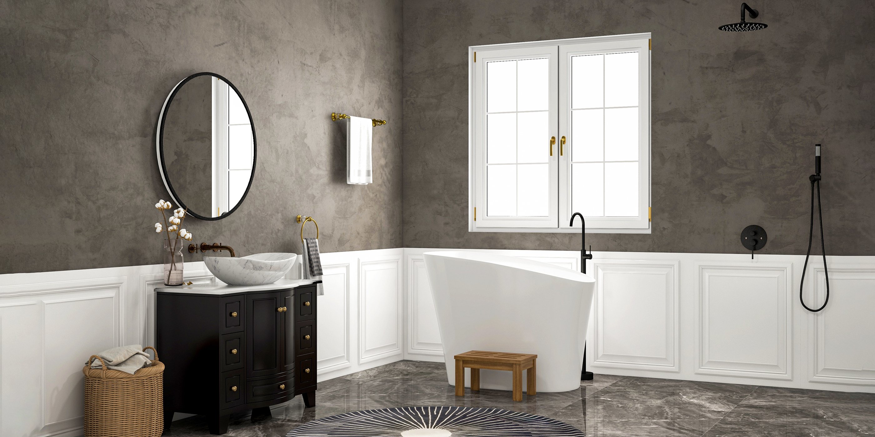 HMR - Charles Modern 24" Wall-Mounted Bathroom Towel Bar in Gold