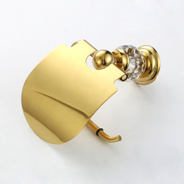 HMR - Charles Luxury Wall-Mounted Crystal Toilet Paper Holder in Solid Brass, Clear