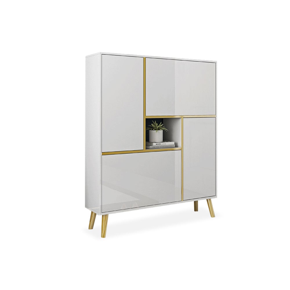 HMR - Modern 17-Pair Shoe Storage Cabinet with 2 Doors and Shelves and Pull-Down Drawers in White