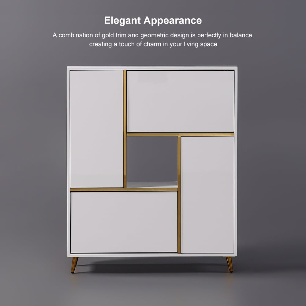 HMR - Modern 17-Pair Shoe Storage Cabinet with 2 Doors and Shelves and Pull-Down Drawers in White