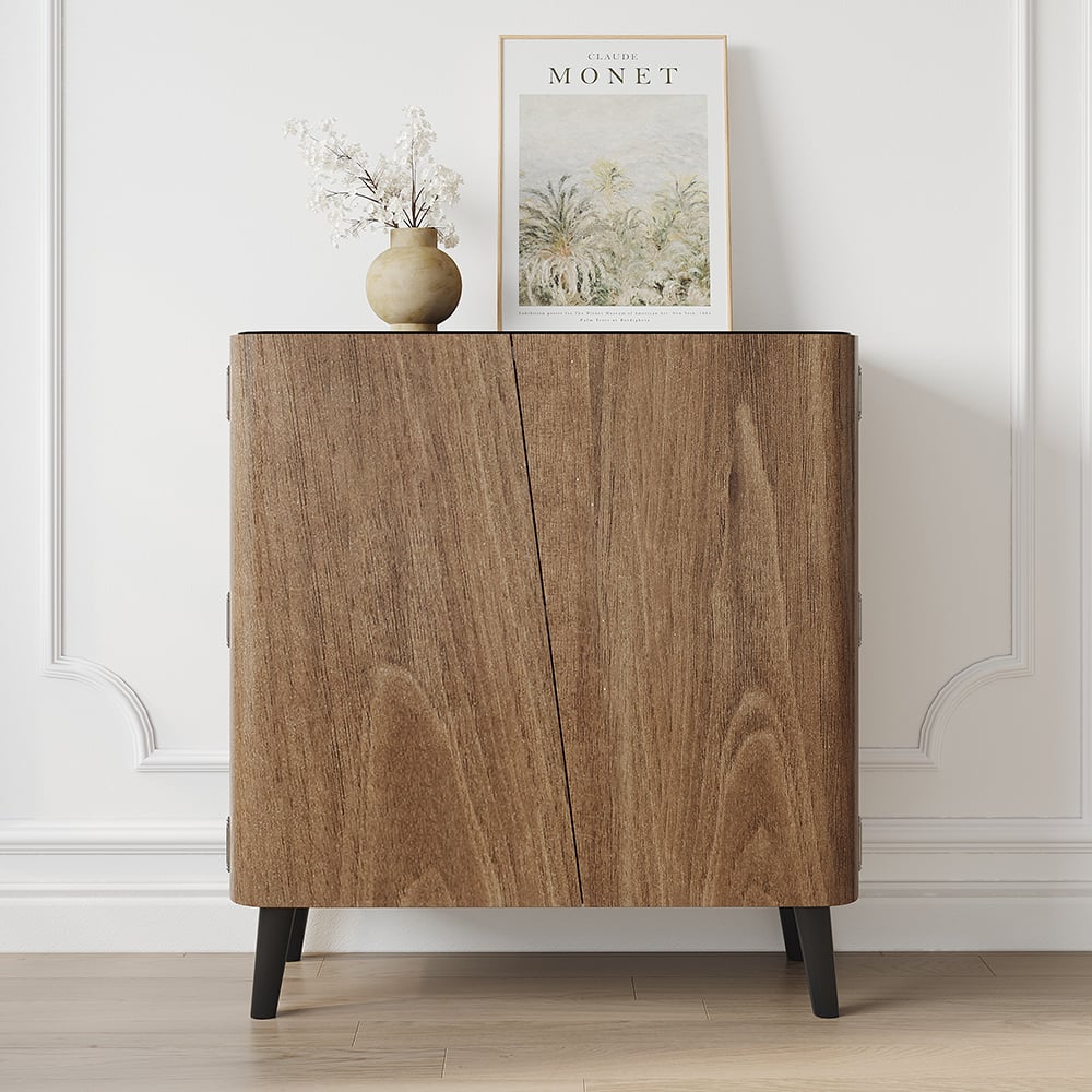 HMR - Entryway Shoe Storage Cabinet with 2 Doors and 5 Shelves (for 14 Pairs) in Walnut