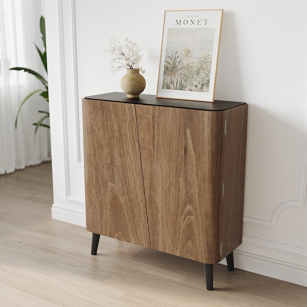 HMR - Entryway Shoe Storage Cabinet with 2 Doors and 5 Shelves (for 14 Pairs) in Walnut