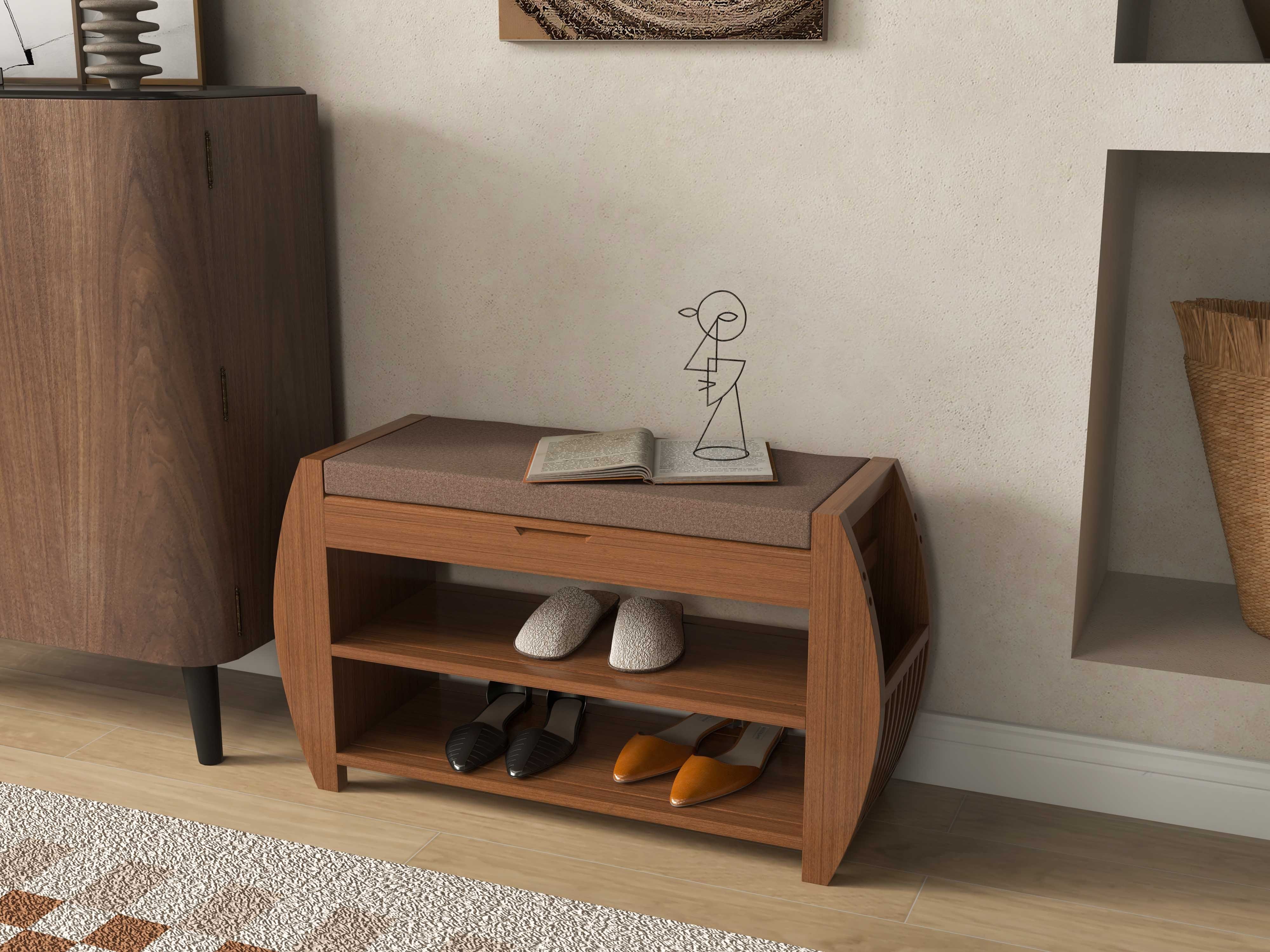 HMR - Entryway Shoe Storage Cabinet with 2 Doors and 5 Shelves (for 14 Pairs) in Walnut