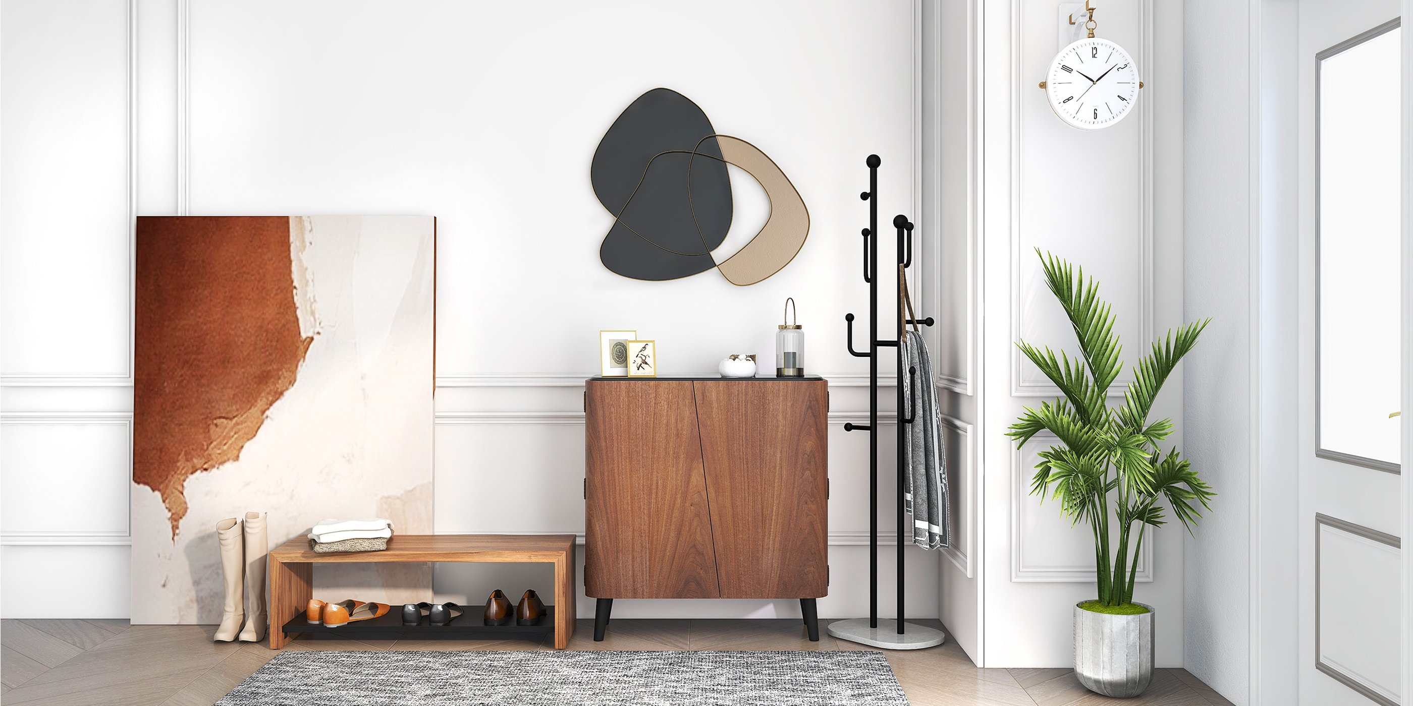 HMR - Entryway Shoe Storage Cabinet with 2 Doors and 5 Shelves (for 14 Pairs) in Walnut