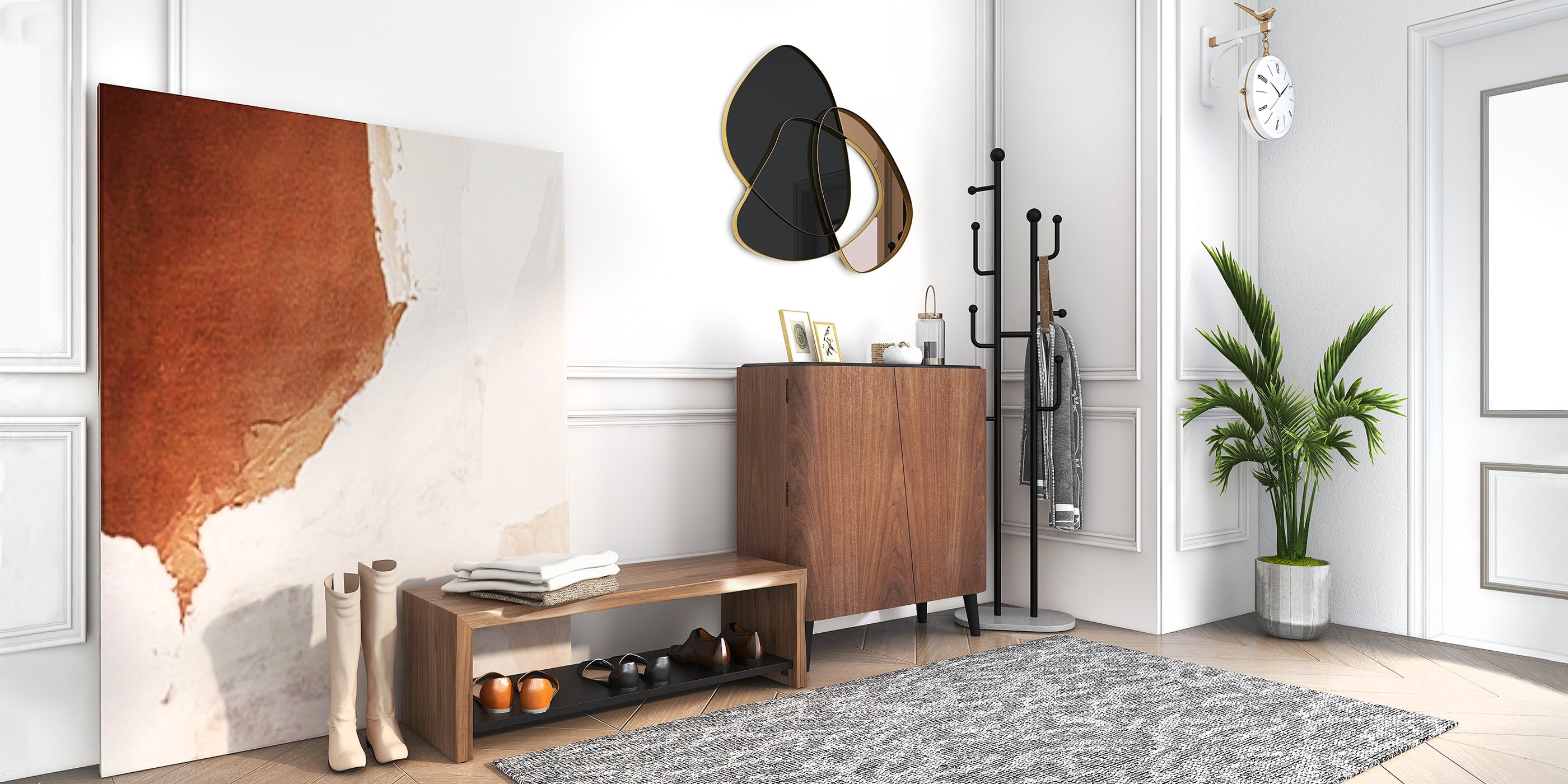 HMR - Entryway Shoe Storage Cabinet with 2 Doors and 5 Shelves (for 14 Pairs) in Walnut