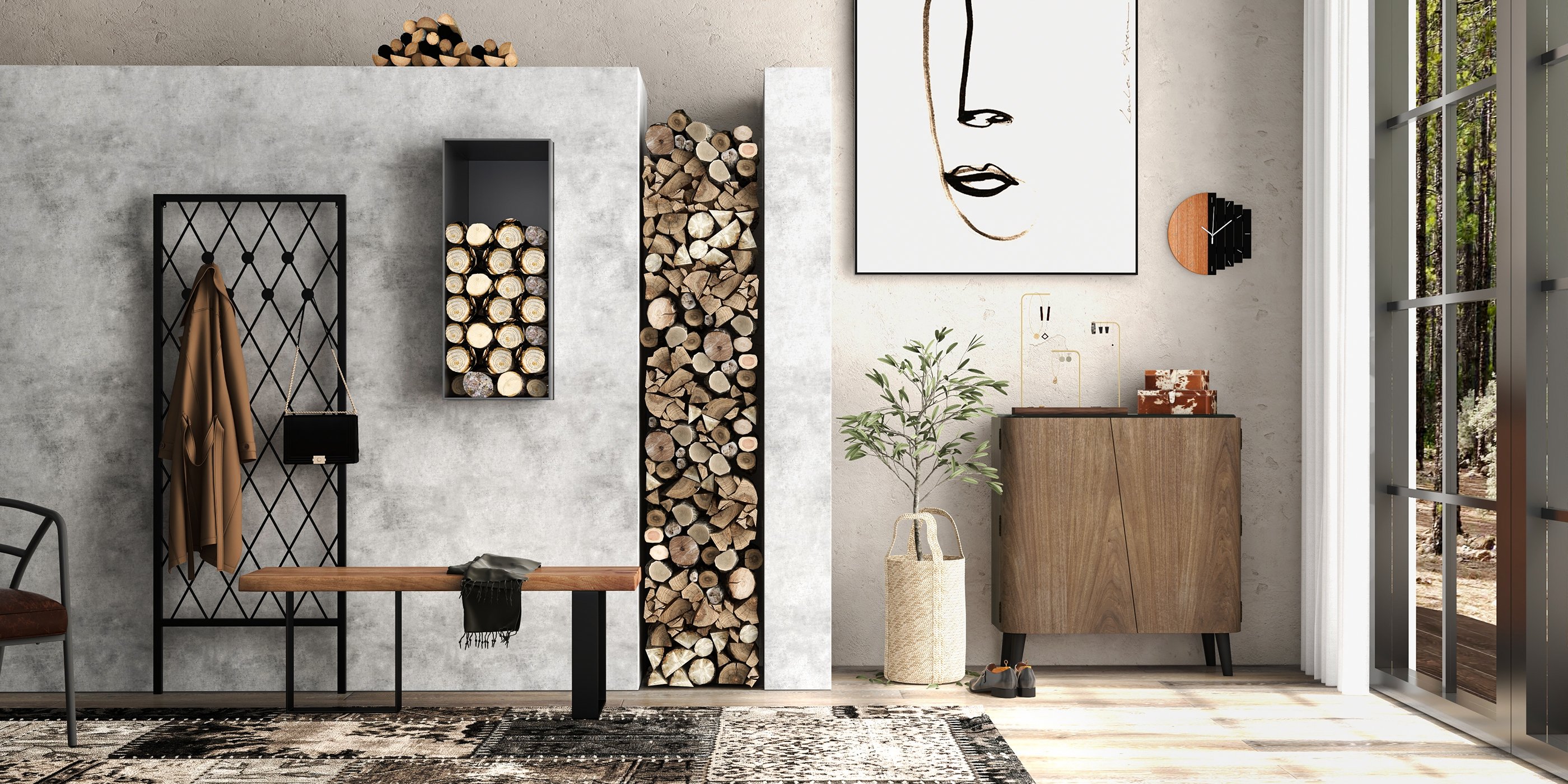 HMR - Entryway Shoe Storage Cabinet with 2 Doors and 5 Shelves (for 14 Pairs) in Walnut