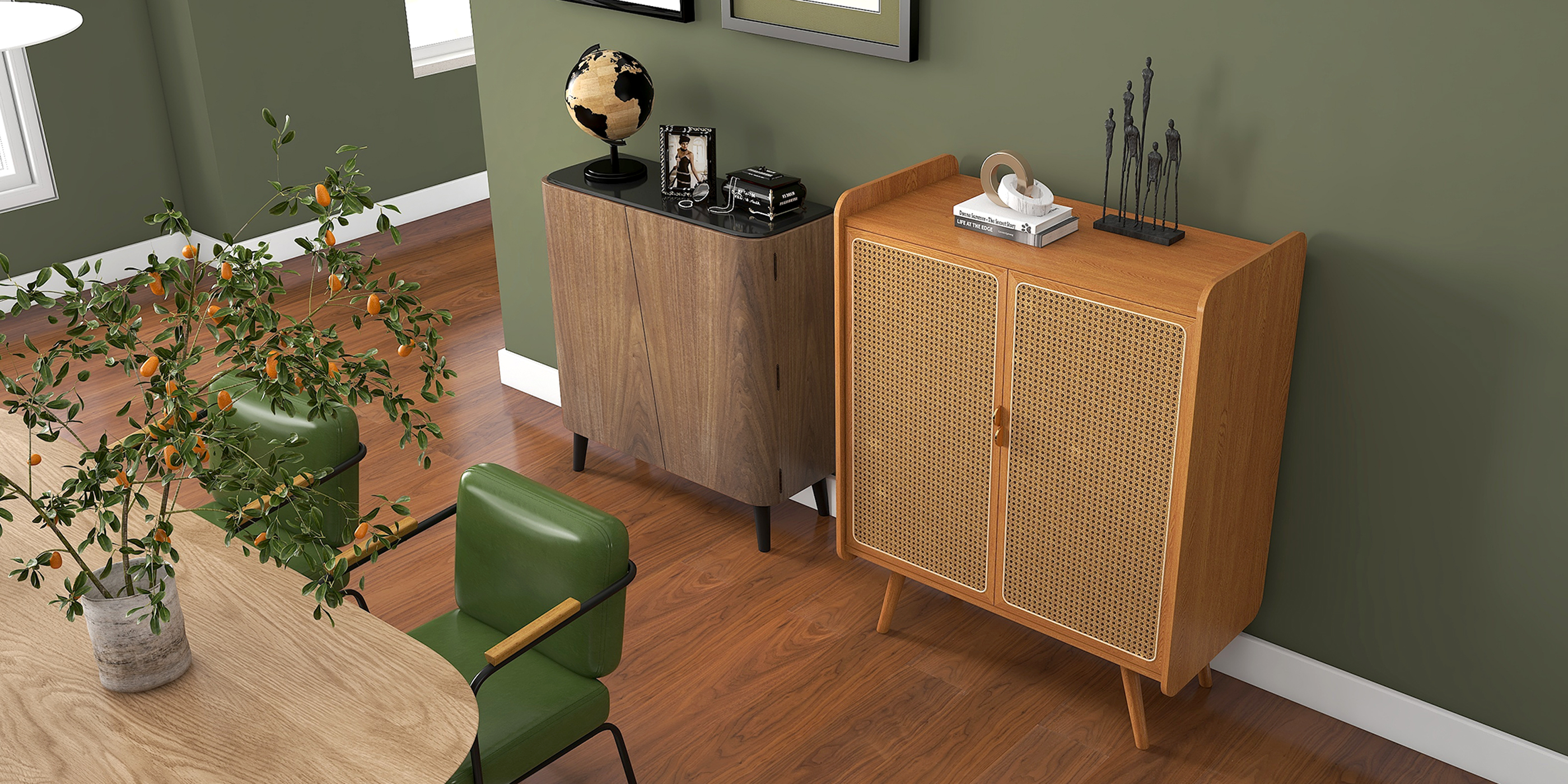 HMR - Entryway Shoe Storage Cabinet with 2 Doors and 5 Shelves (for 14 Pairs) in Walnut