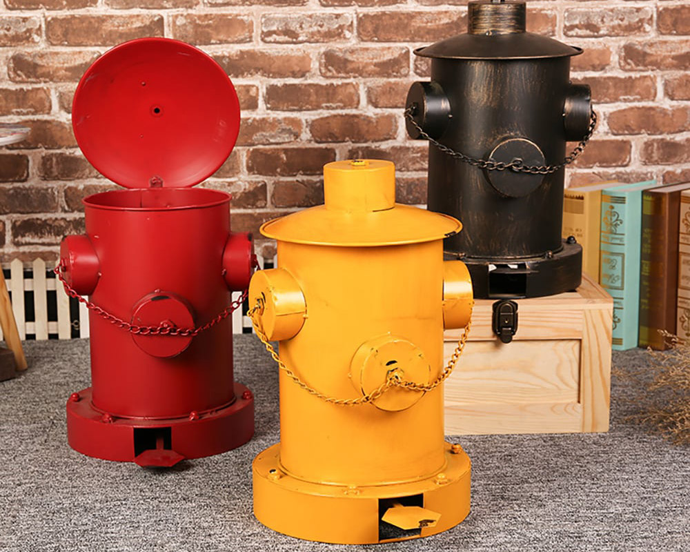 HMR - Industrial Fire Hydrant Trash Can in Red, 14.2"W x 15.4"D x 24"H