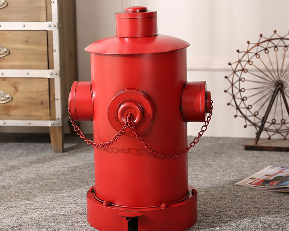 HMR - Industrial Fire Hydrant Trash Can in Red, 14.2"W x 15.4"D x 24"H