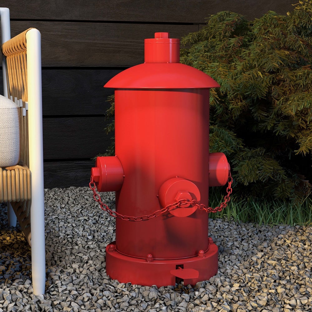 HMR - Industrial Fire Hydrant Trash Can in Red, 14.2"W x 15.4"D x 24"H