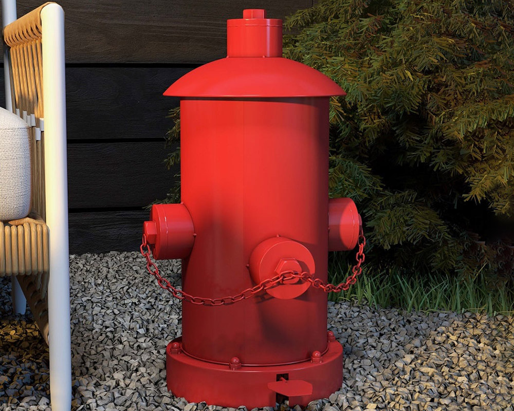 HMR - Industrial Fire Hydrant Trash Can in Red, 14.2"W x 15.4"D x 24"H