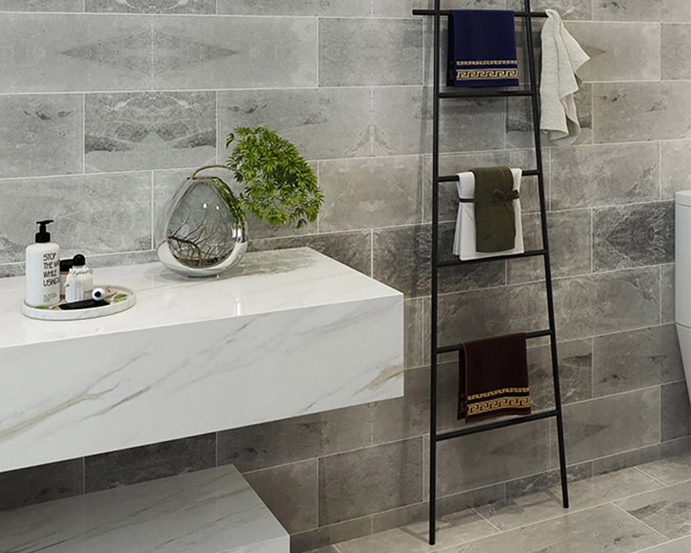 HMR Modern Freestanding Bath Ladder Storage Towel Rack - Black