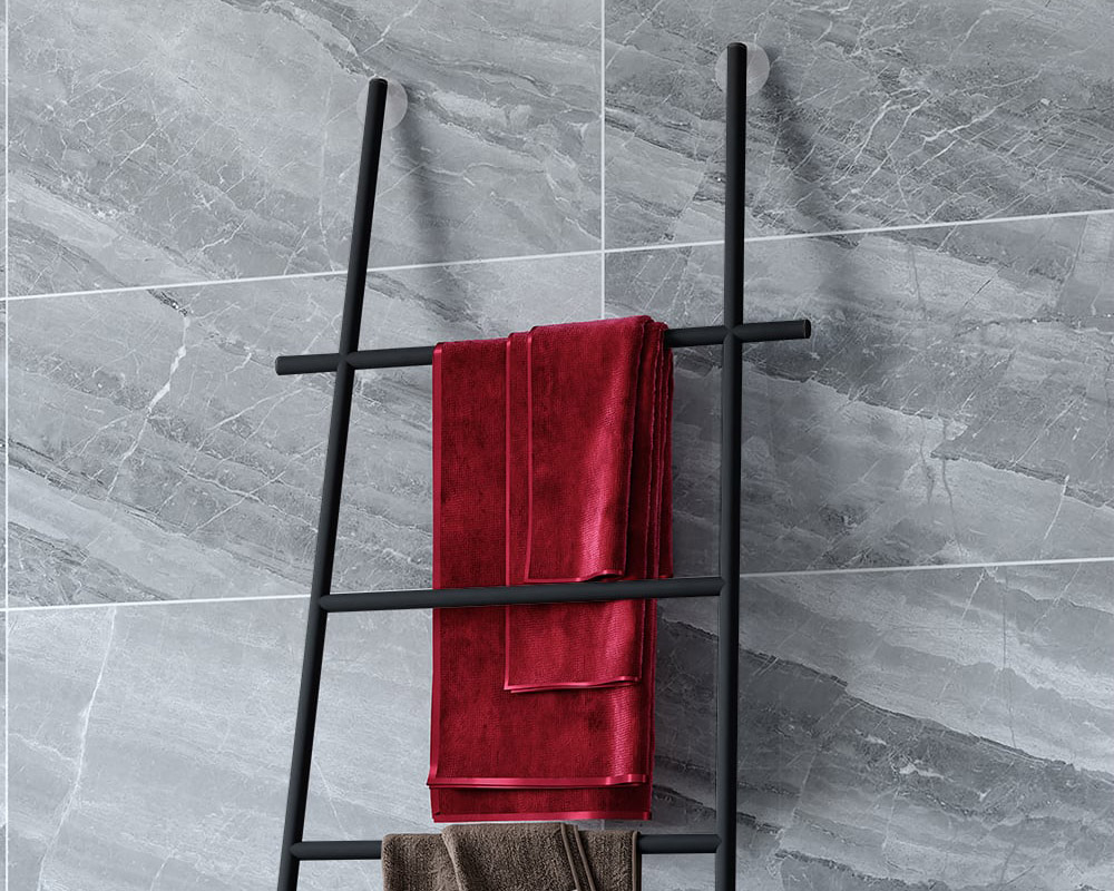 HMR Modern Freestanding Bath Ladder Storage Towel Rack - Black