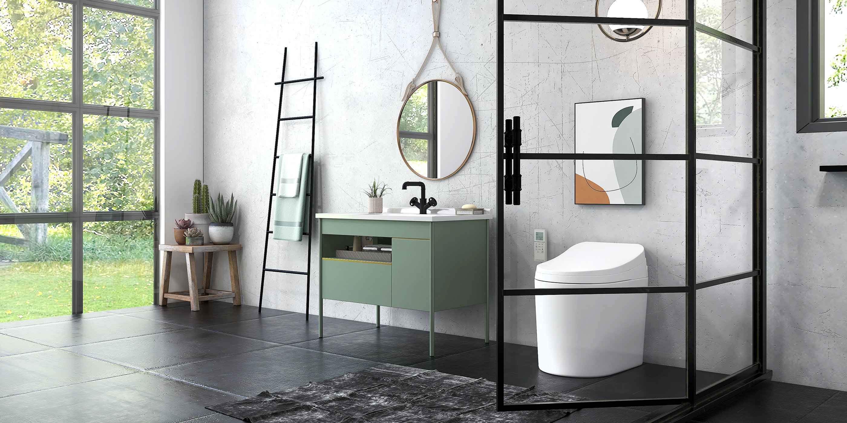 HMR Modern Freestanding Bath Ladder Storage Towel Rack - Black