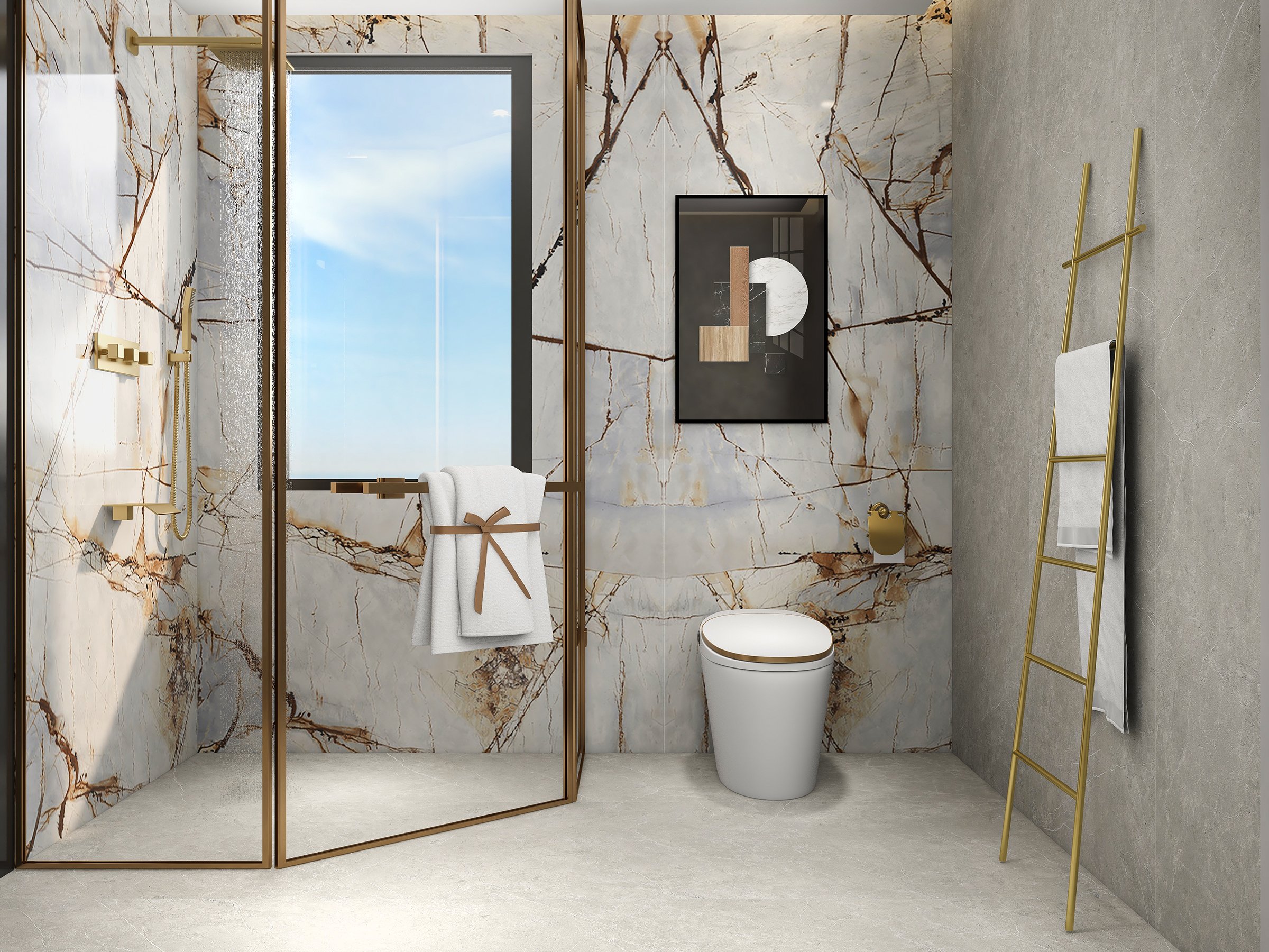 HMR - Modern Freestanding Bath Ladder Storage Towel Rack