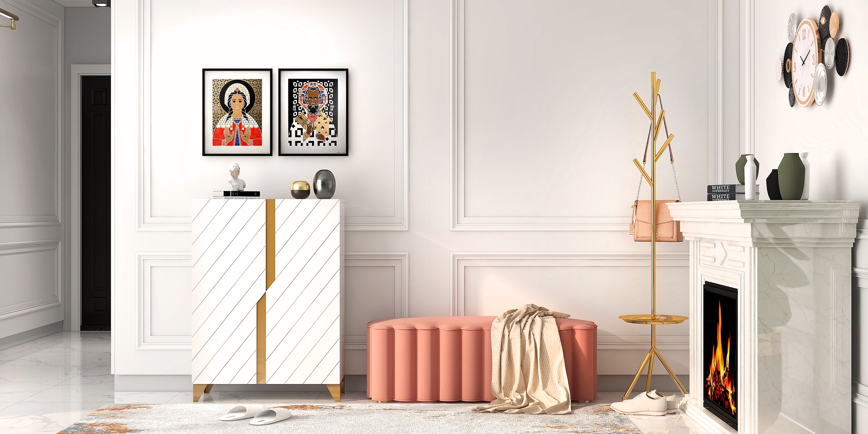 HMR - Clothing Rack with Table in Gold