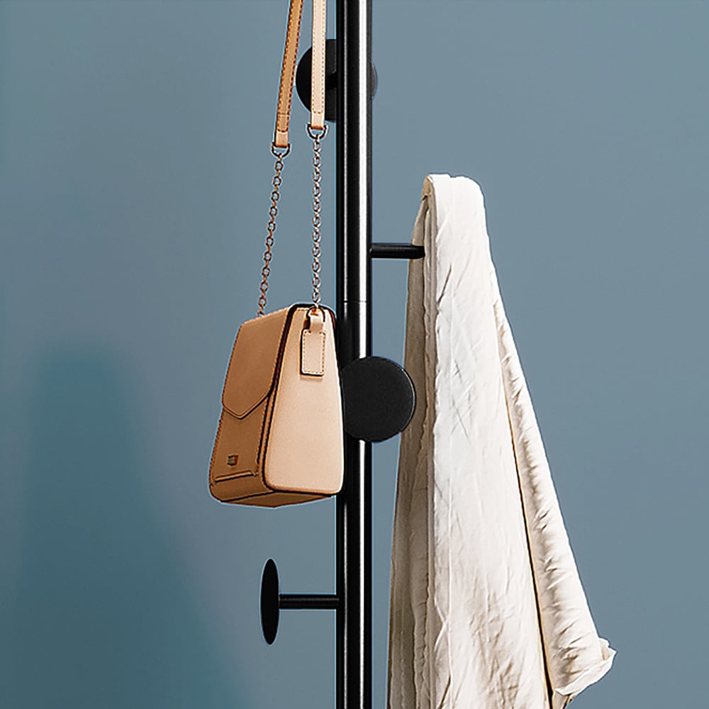 HMR Modern Coat Rack with Button Hooks - Black