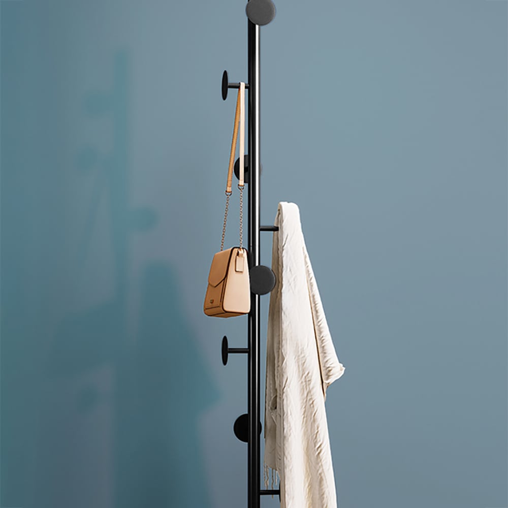 HMR Modern Coat Rack with Button Hooks - Black