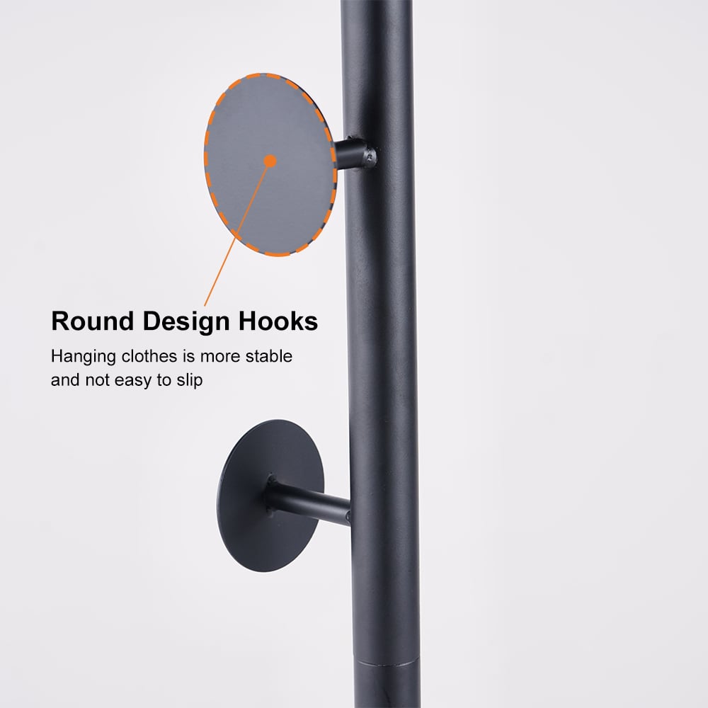 HMR Modern Coat Rack with Button Hooks - Black