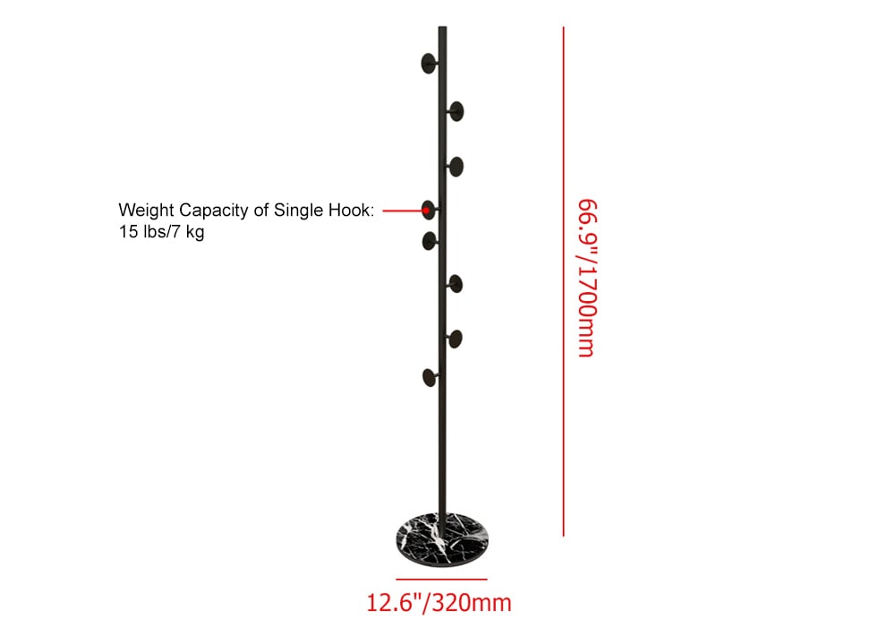 HMR Modern Coat Rack with Button Hooks - Black