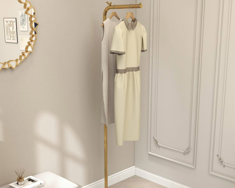HMR Modern Corner Clothing Garment Rack with Marble Base - Gold