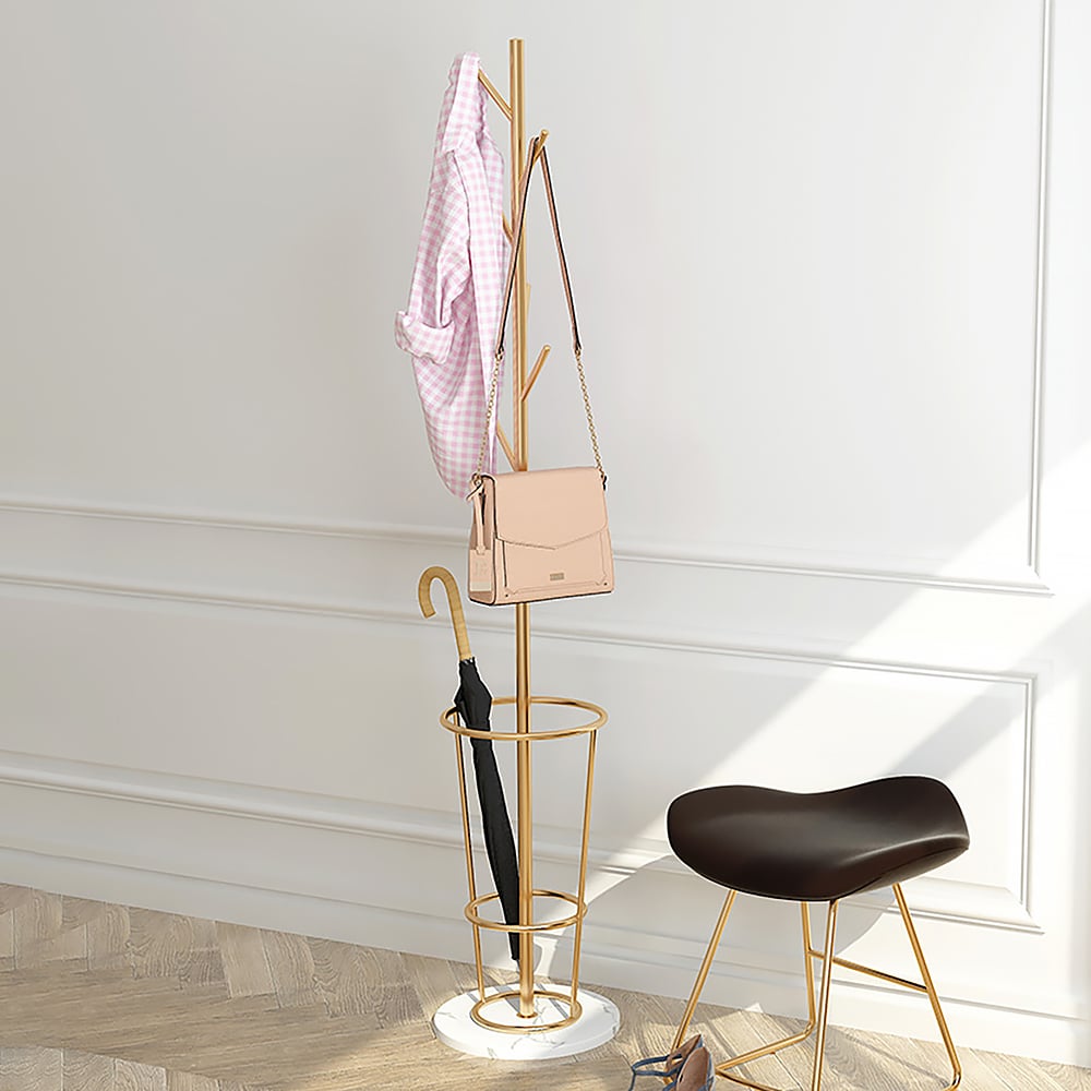 HMR 67'' Coat Rack with Umbrella Rack Base - Gold