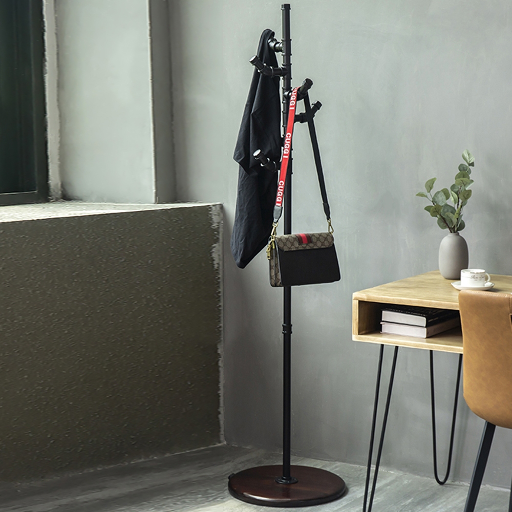 HMR - Industrial Metal Freestanding Coat Rack with 6 Hooks 63.8" in Black
