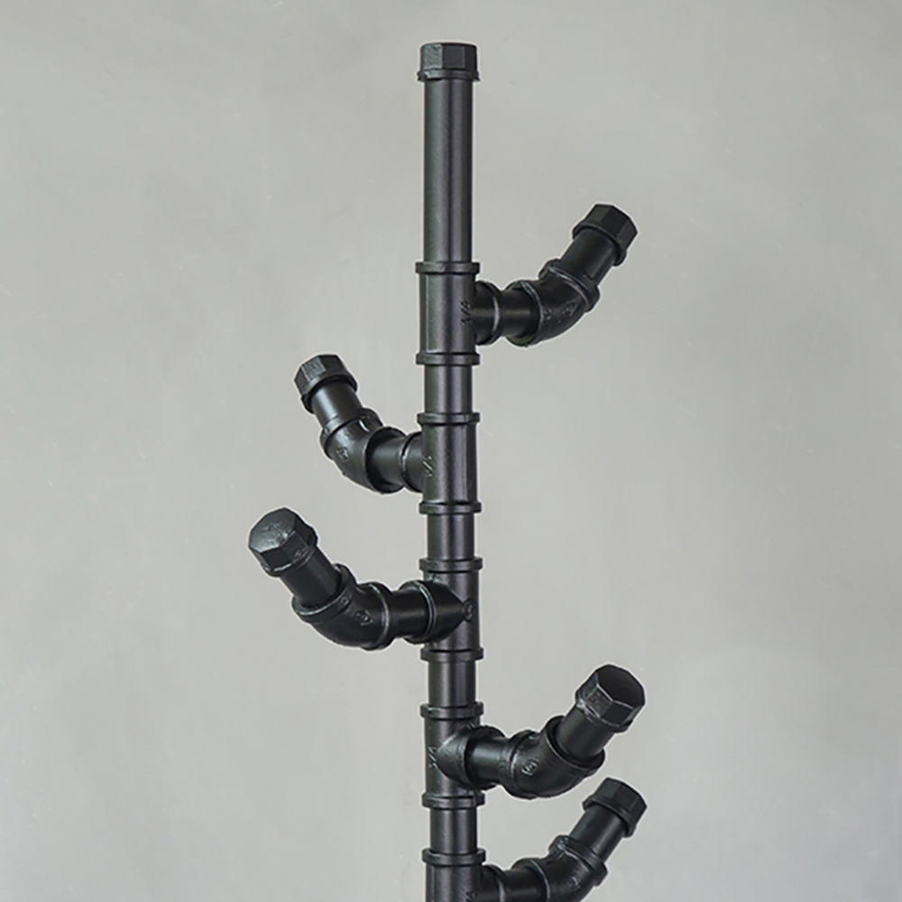 HMR - Industrial Metal Freestanding Coat Rack with 6 Hooks 63.8" in Black