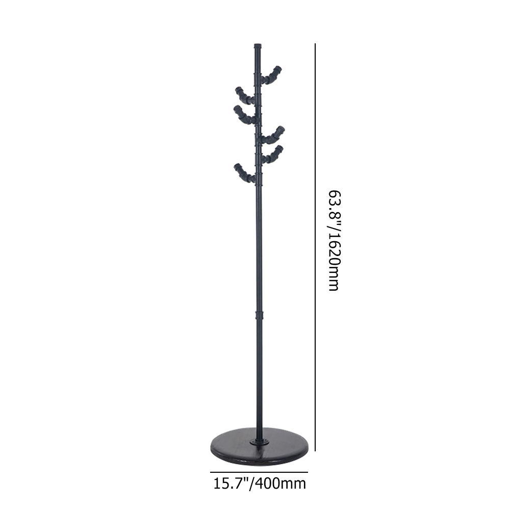 HMR - Industrial Metal Freestanding Coat Rack with 6 Hooks 63.8" in Black
